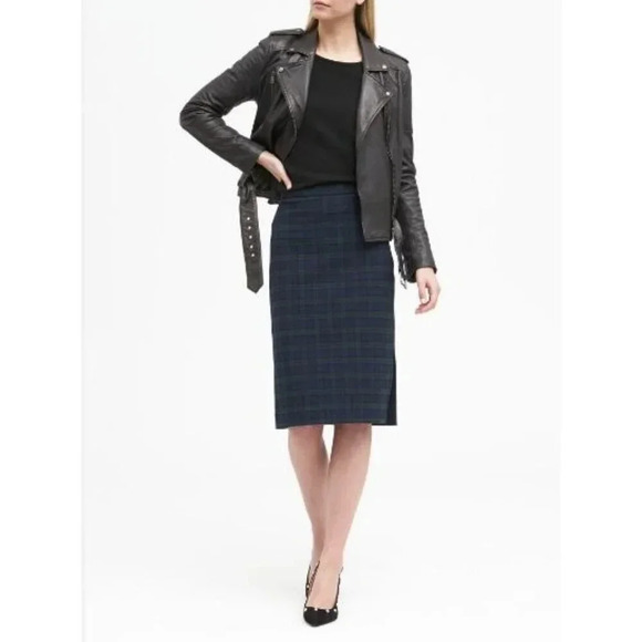 Banana Republic Blue & Green Tartan Plaid Knee Length Pencil Skirt 10 - Picture 1 of 5